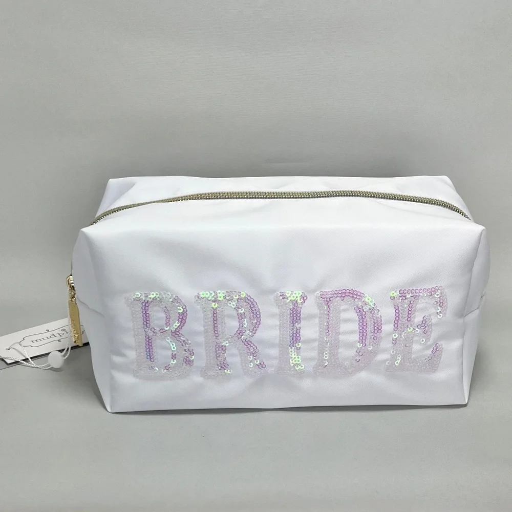 Mud Pie White Sequin Bride Cosmetic Bag